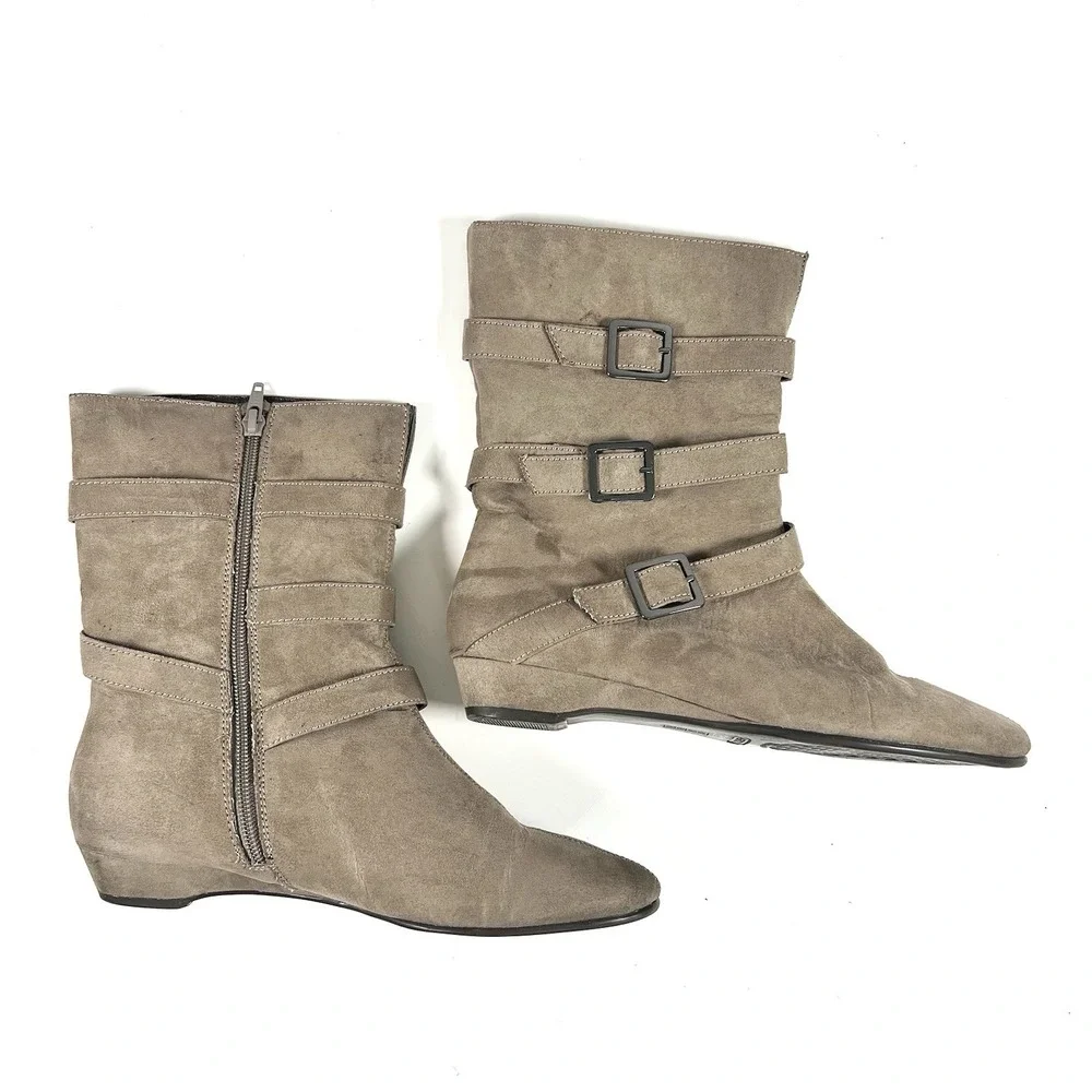 Aerosoles Sot N Pepper Women's Taupe Buckle Boots Fairycore‎ Boho Wedge 9.5